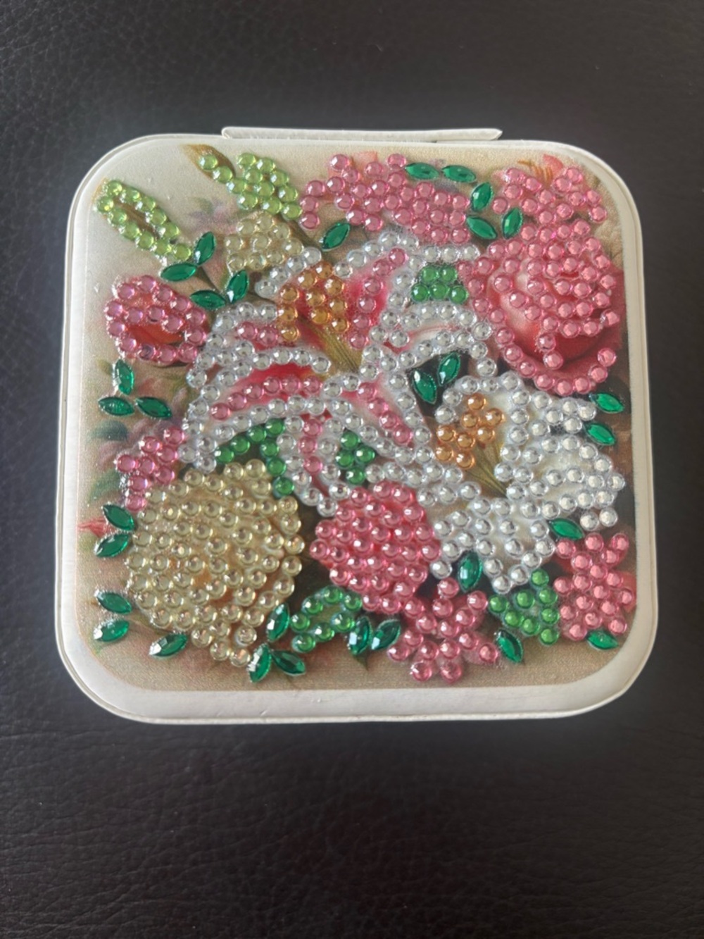 Handcrafted Rhinestone Embellished Floral Jewelry Box  (sealed) - Picture 2 of 5